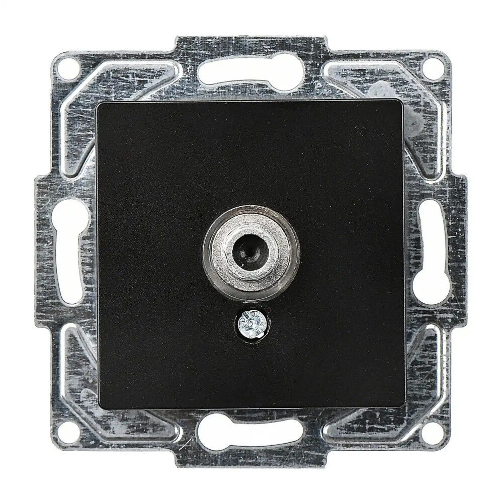 Eqona / Radius / Neoline Tekli Uydu Prizi F Konnektörlü (Geçişli-Sonlu), Metalik Siyah (Mekanizma + Tuş/Kapak) - Günsan Elektrik