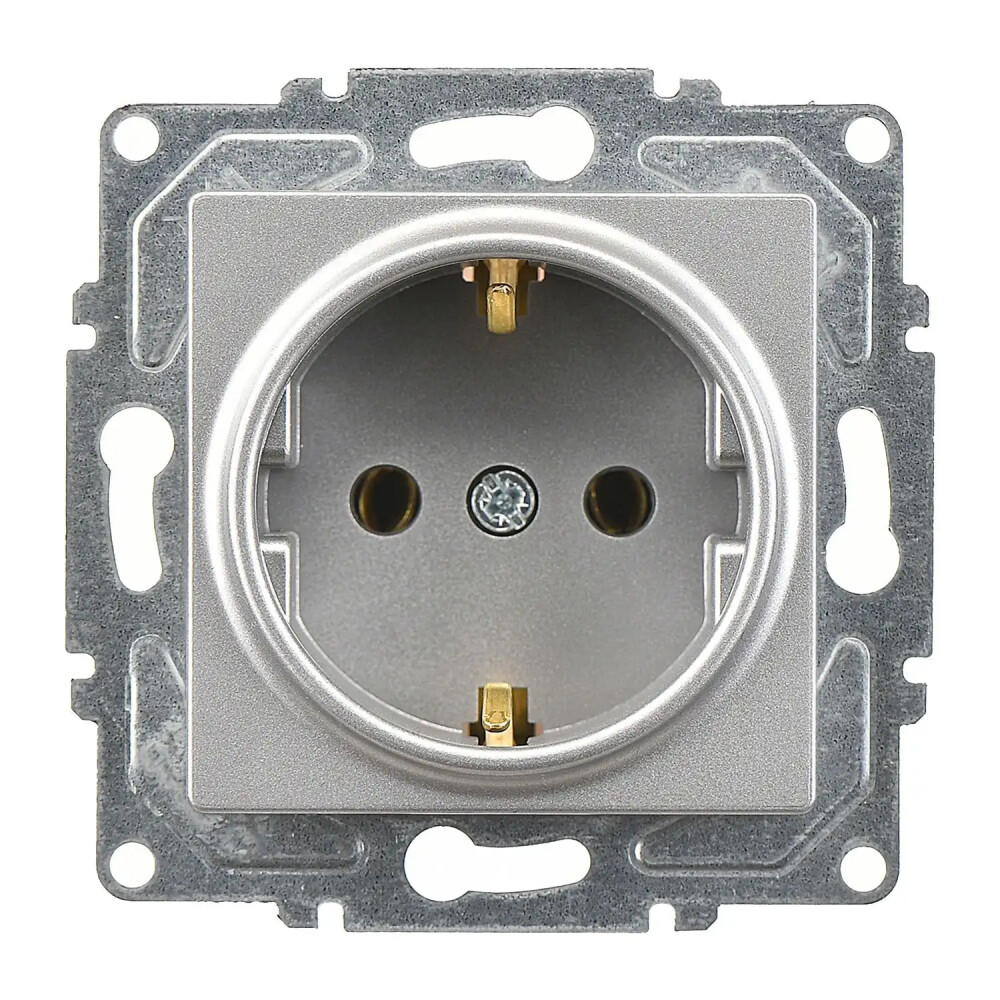 Eqona / Radius / Neoline Topraklı Priz (klipsli), Gümüş (Mekanizma + Tuş/Kapak) - Günsan Elektrik