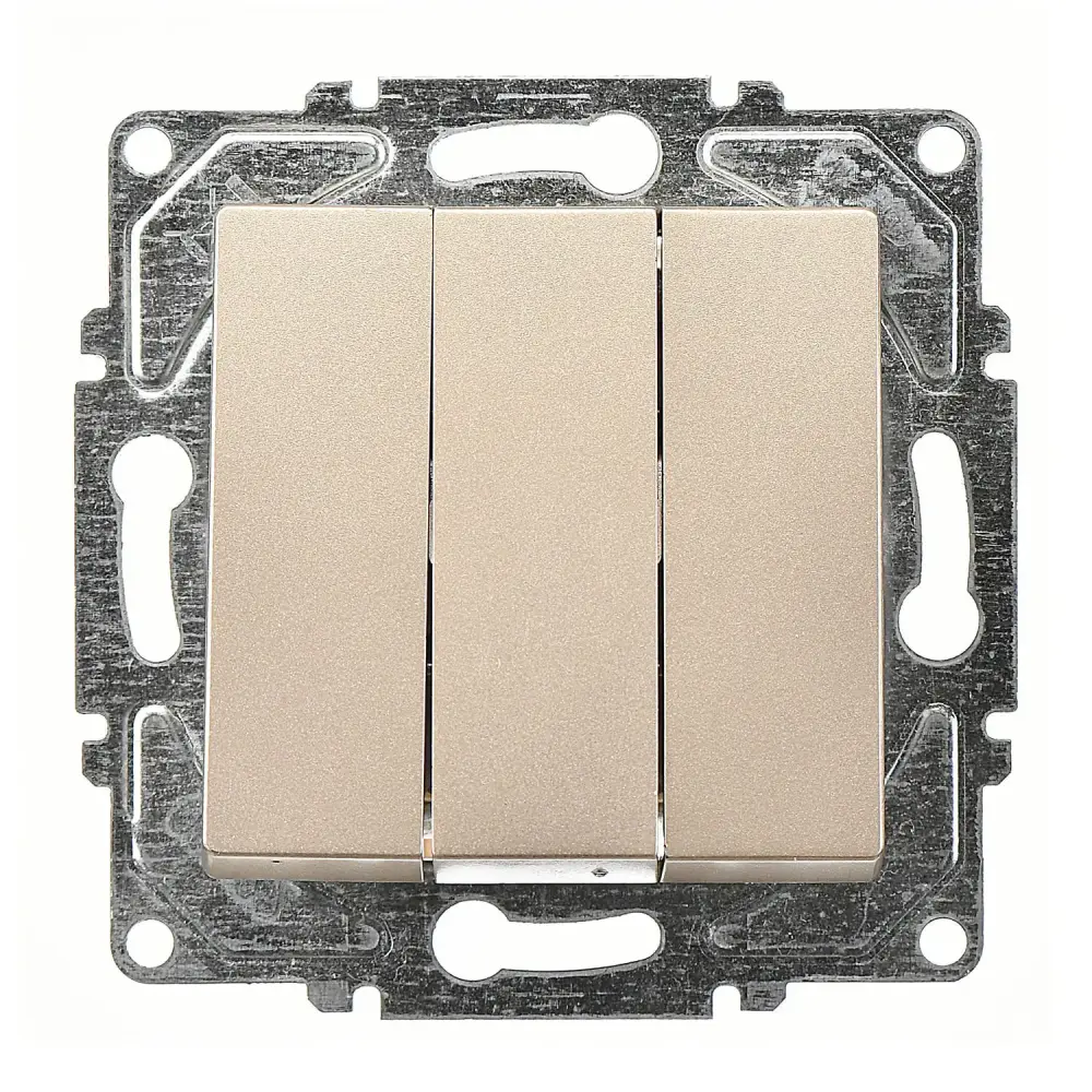 Eqona / Radius / Neoline Üçlü Anahtar, Metalik Bej (Mekanizma + Tuş/Kapak) 