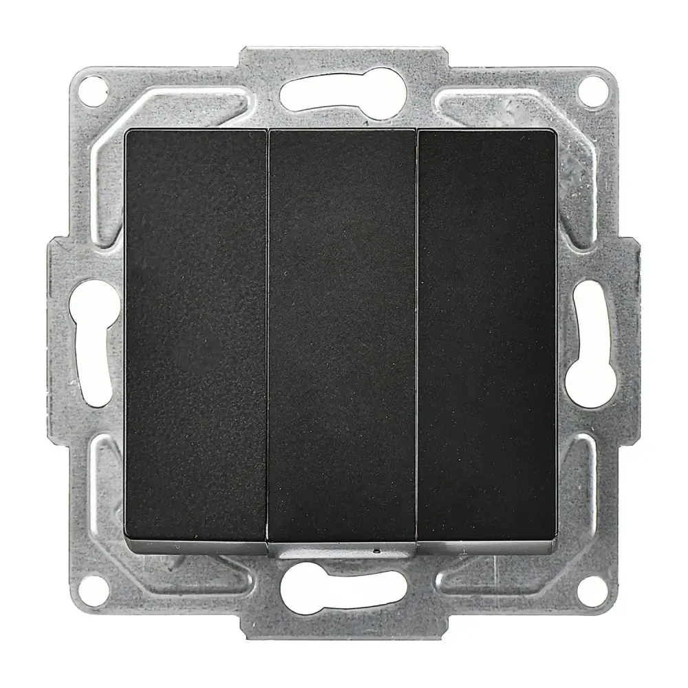 Eqona / Radius / Neoline Üçlü Anahtar, Metalik Siyah (Mekanizma + Tuş/Kapak) - 1