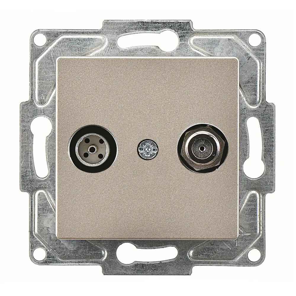 Eqona / Radius / Neoline Uydu Prizi Sonlu (Alcad Sat-TV), Metalik Bej (Mekanizma + Tuş/Kapak) - Günsan Elektrik