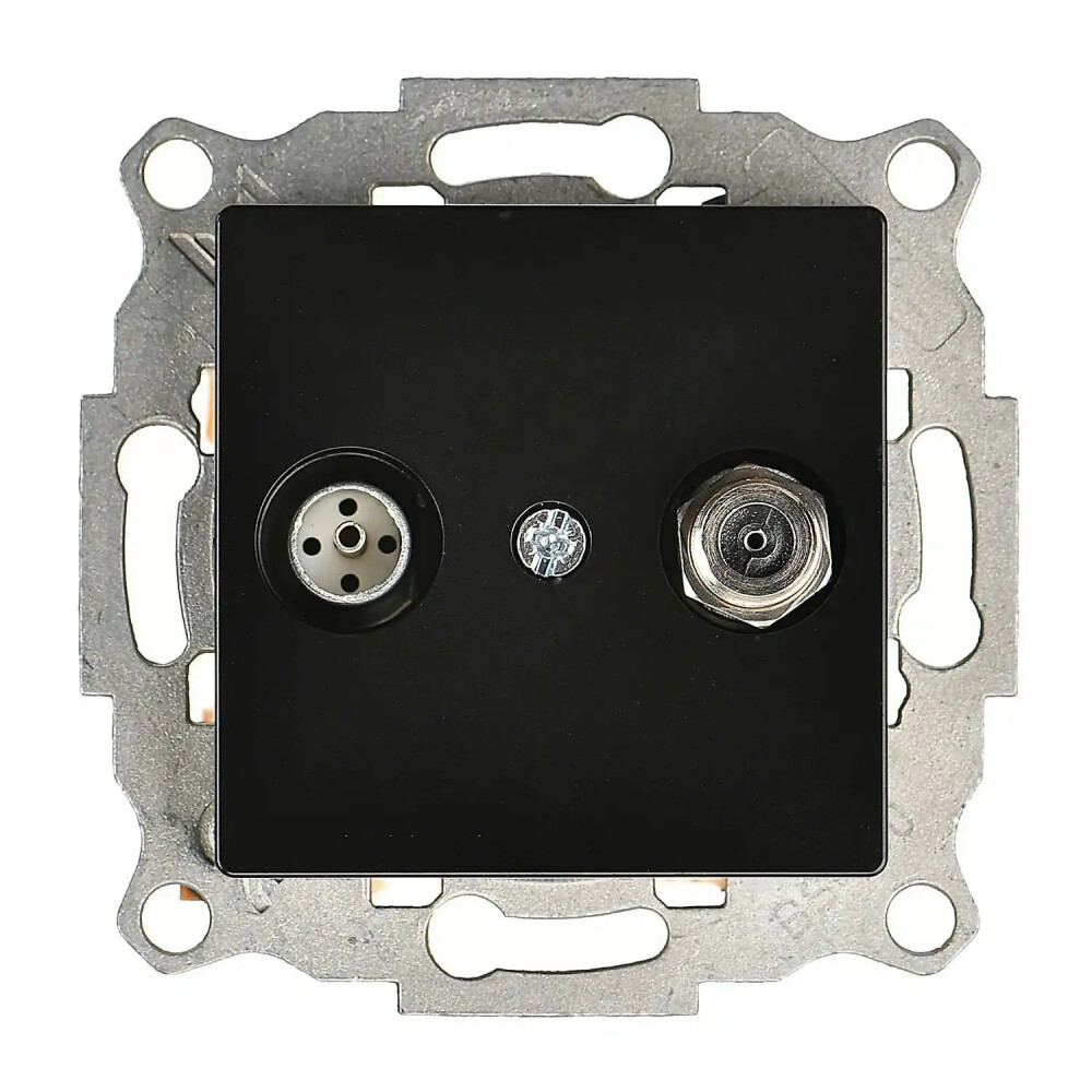 Eqona / Radius / Neoline Uydu Prizi Sonlu (Alcad Sat-TV), Metalik Siyah (Mekanizma + Tuş/Kapak) - Günsan Elektrik