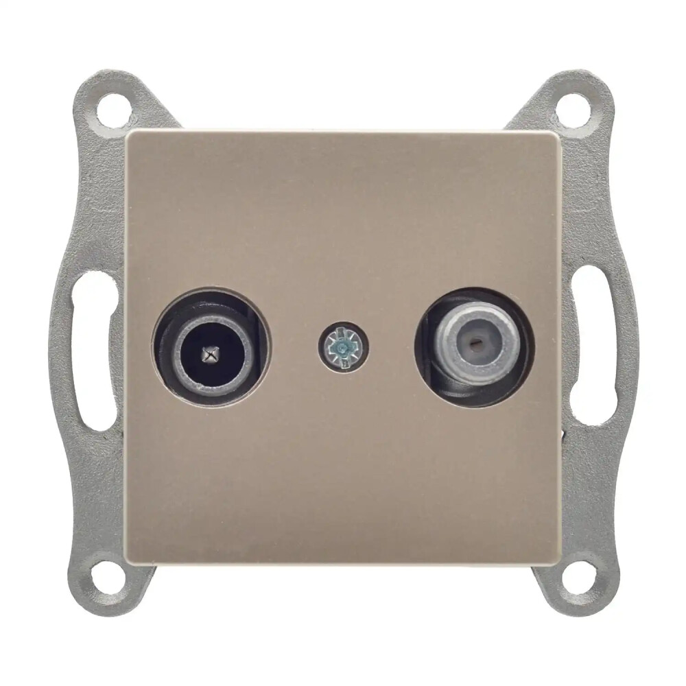 Eqona / Radius / Neoline Uydu Prizi Sonlu (TV-Sat), Metalik Bej (Mekanizma + Tuş/Kapak) - Günsan Elektrik