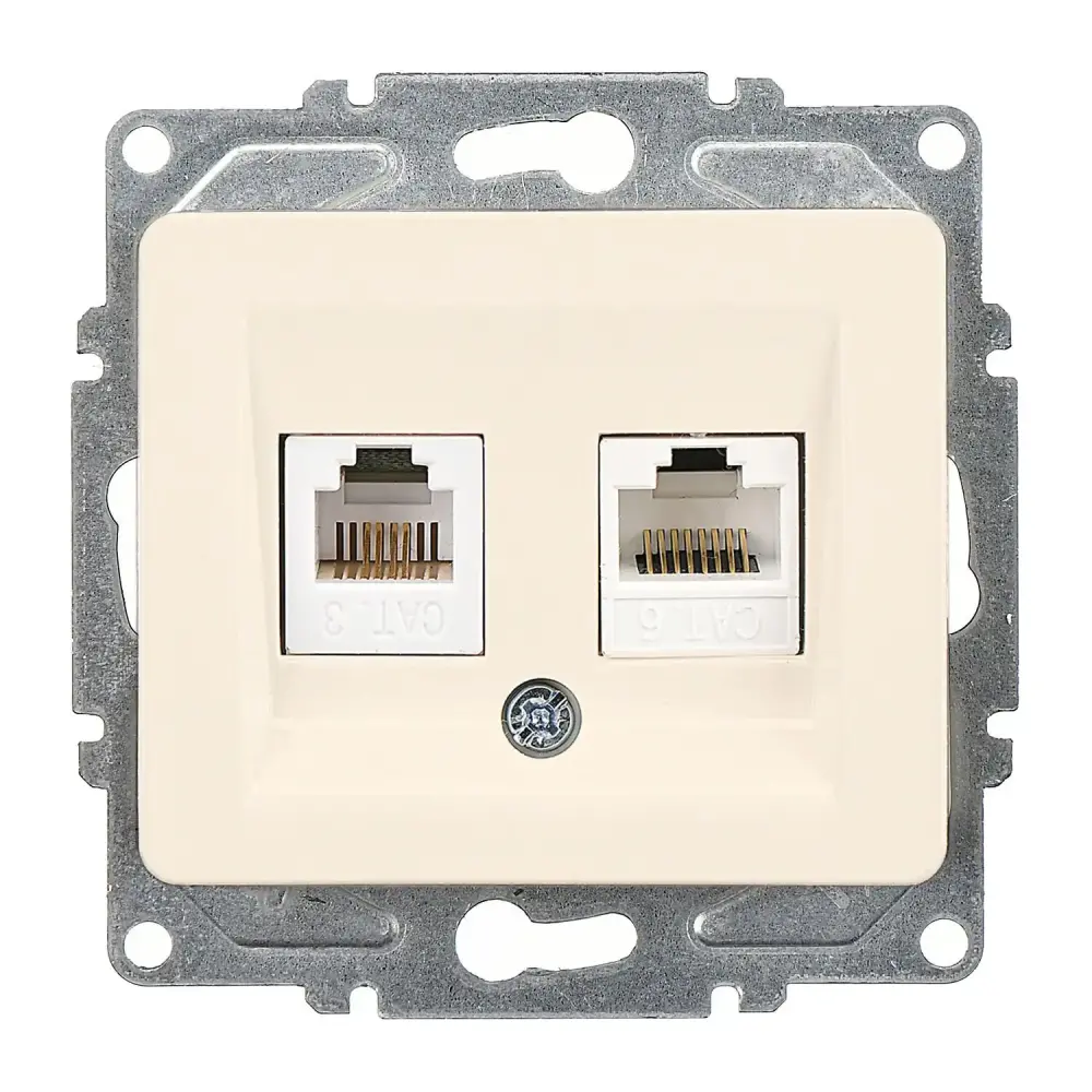 Fantasy Data + Nümeris Telefon Prizi (RJ45 Cat6 + Cat3), Krem (Mekanizma + Tuş/Kapak) - 1