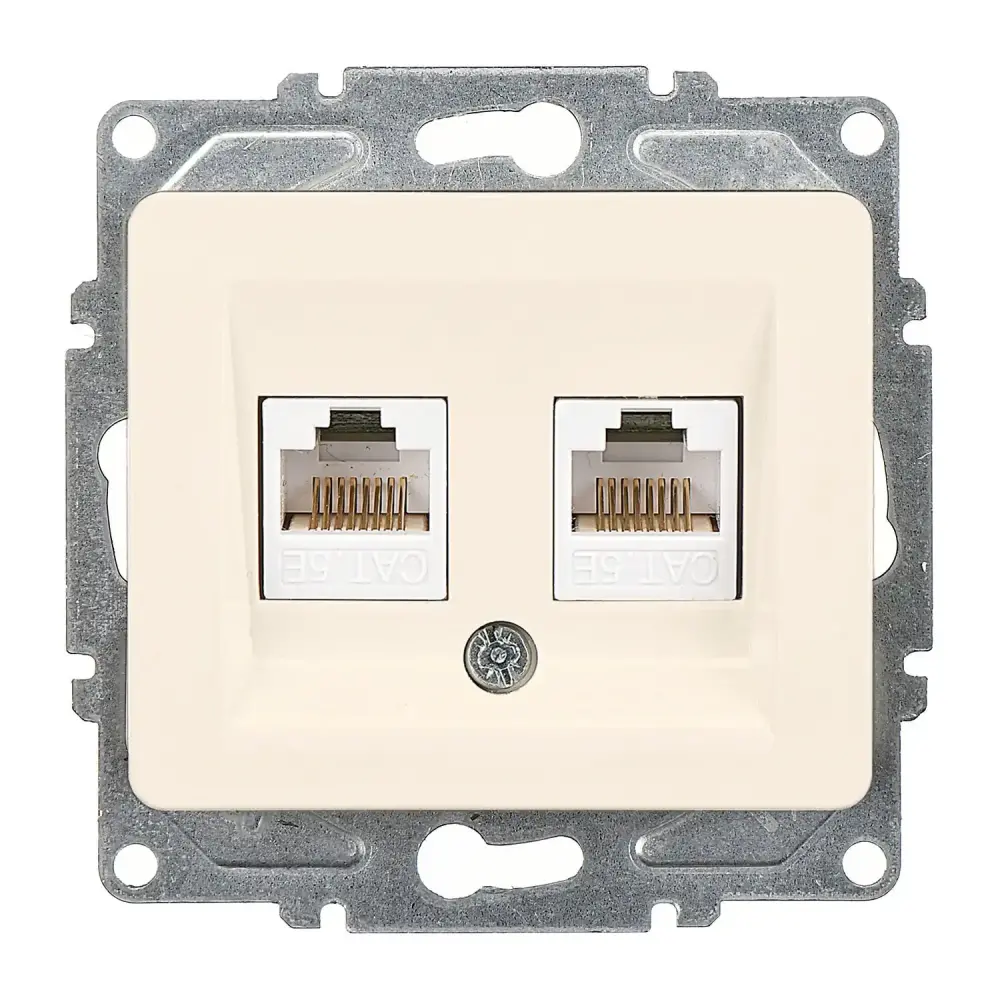 Fantasy İkili Data Prizi (2 x RJ45 Cat5E), Krem (Mekanizma + Tuş/Kapak) - 1