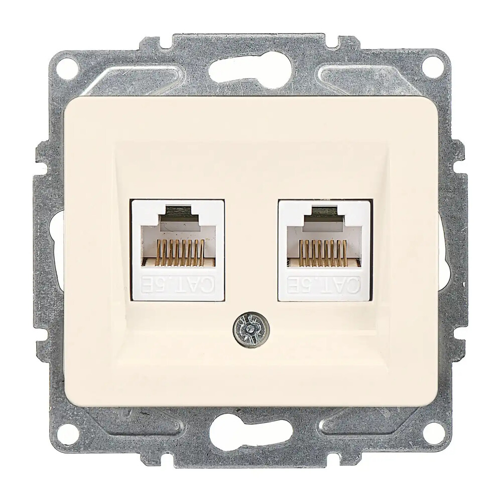 Fantasy İkili Data Prizi (2 x RJ45 Cat5E), Krem (Mekanizma + Tuş/Kapak) - Günsan Elektrik