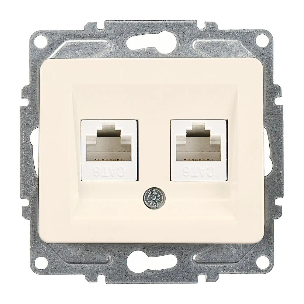Fantasy İkili Data Prizi (2 x RJ45 Cat6), Krem (Mekanizma + Tuş/Kapak) - Günsan Elektrik