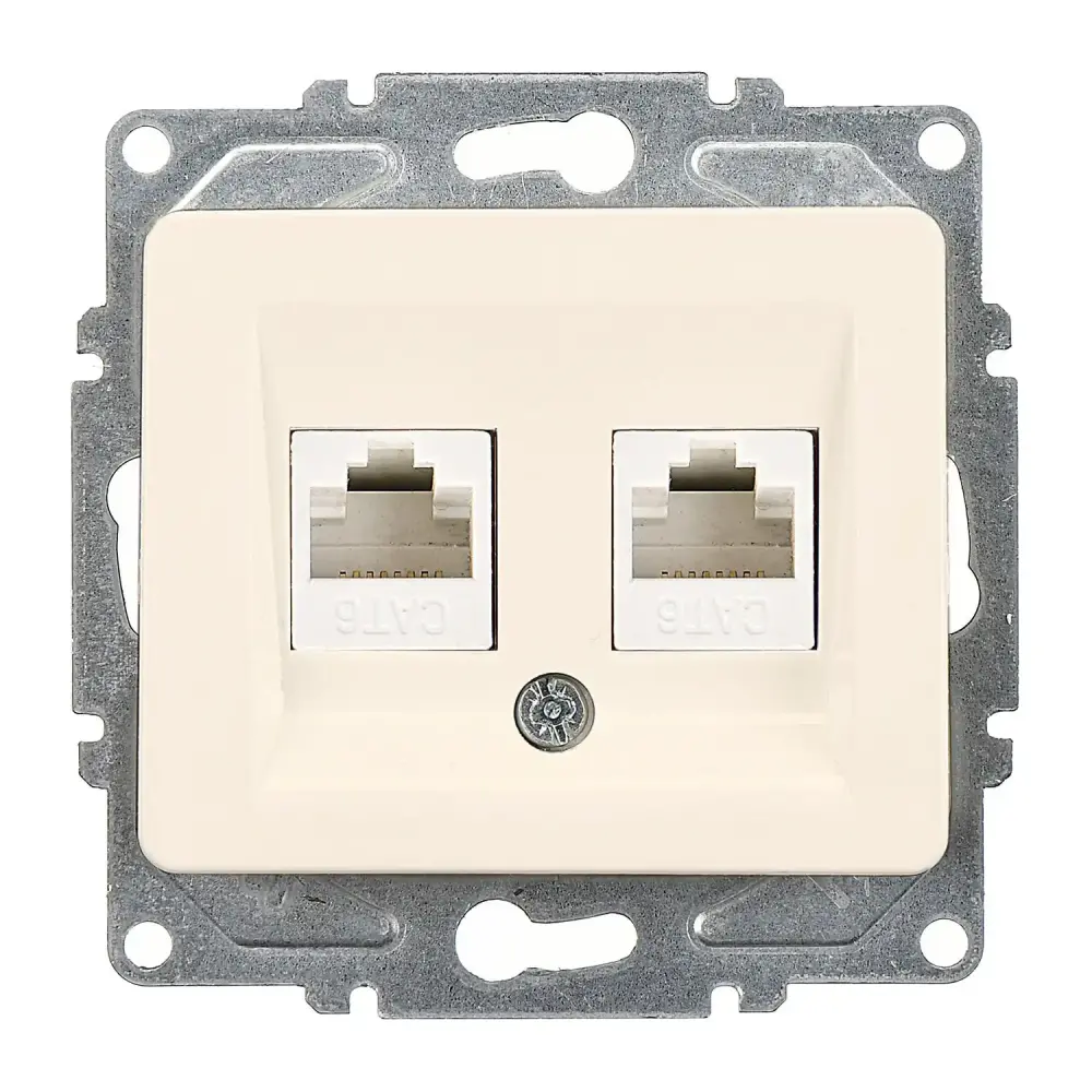 Fantasy İkili Data Prizi (2 x RJ45 Cat6), Krem (Mekanizma + Tuş/Kapak) - 1
