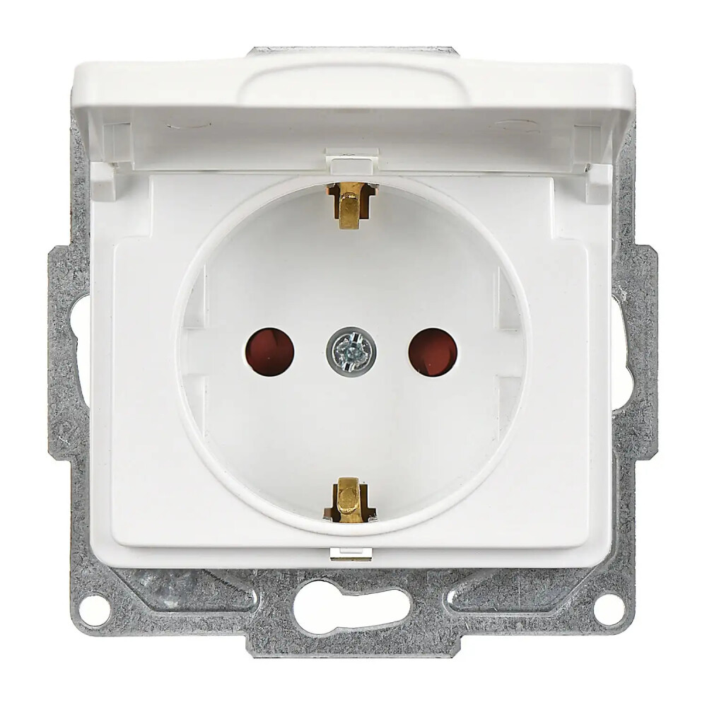 Fantasy Kapaklı Topraklı Priz, Beyaz (Mekanizma + Tuş/Kapak) - Günsan Elektrik