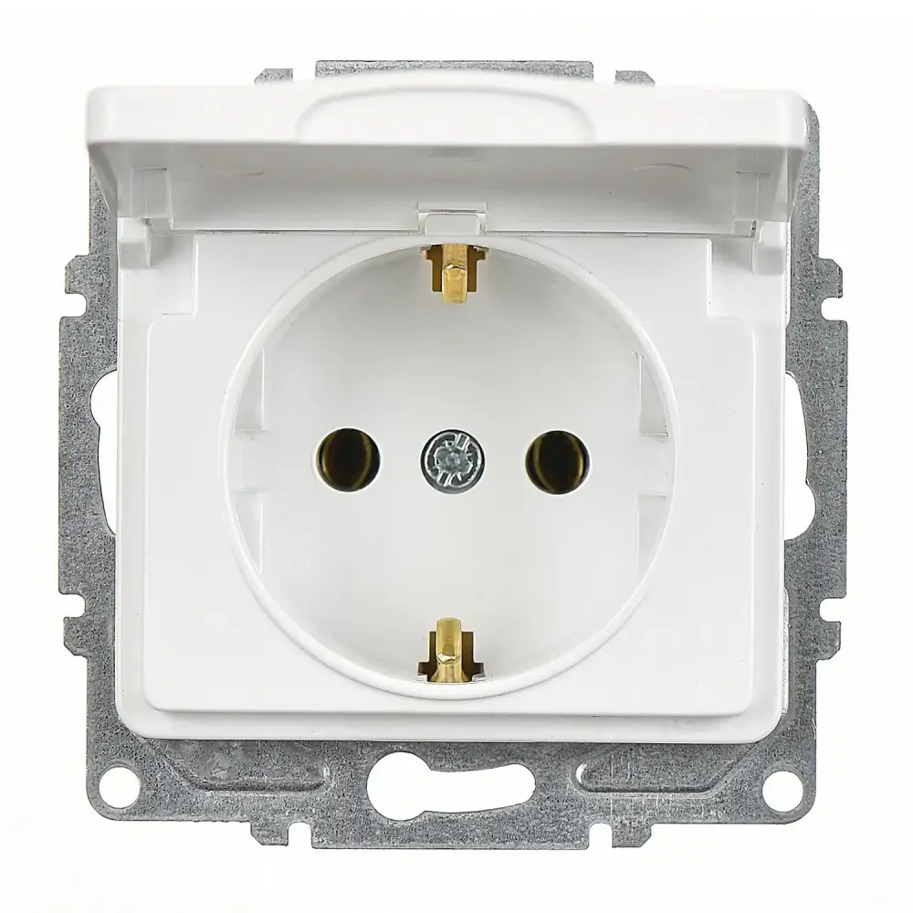 Fantasy Kapaklı Topraklı Priz (klipsli), Beyaz (Mekanizma + Tuş/Kapak) 