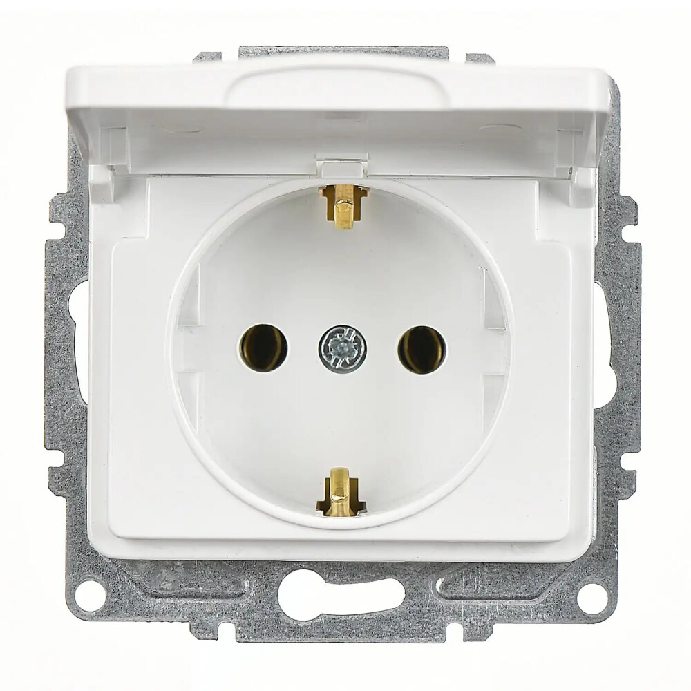 Fantasy Kapaklı Topraklı Priz (klipsli), Beyaz (Mekanizma + Tuş/Kapak) - Günsan Elektrik