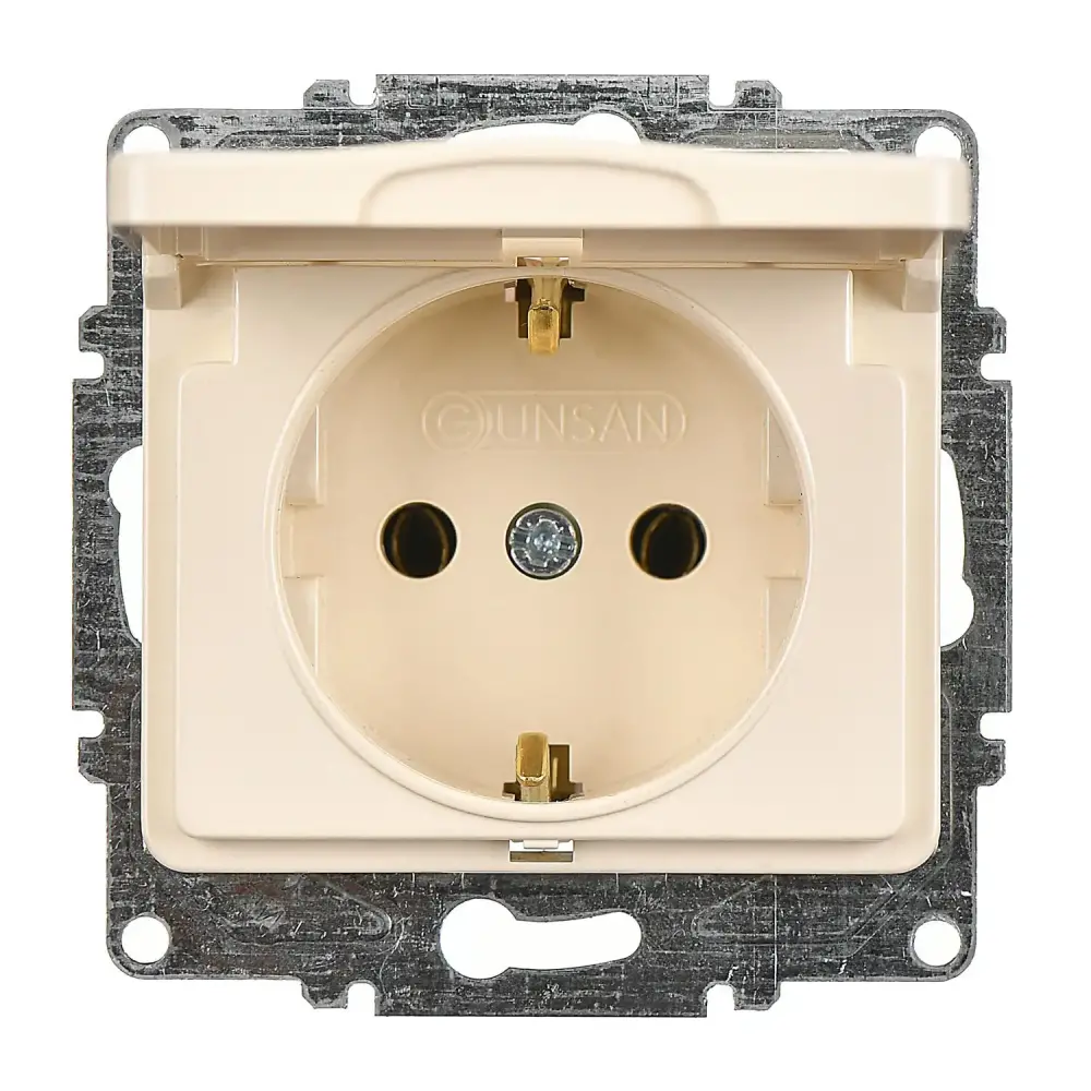 Fantasy Kapaklı Topraklı Priz (klipsli), Krem (Mekanizma + Tuş/Kapak) 