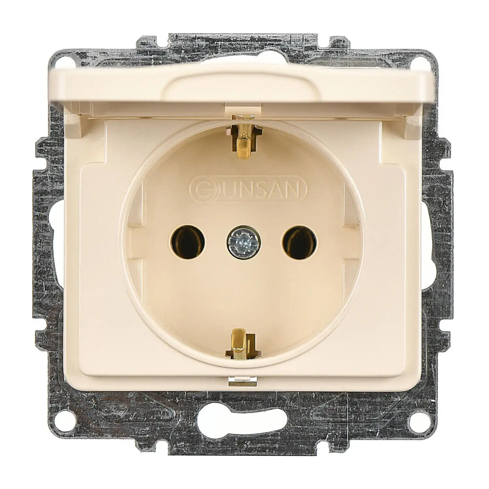 Fantasy Kapaklı Topraklı Priz (klipsli), Krem (Mekanizma + Tuş/Kapak) - Günsan Elektrik