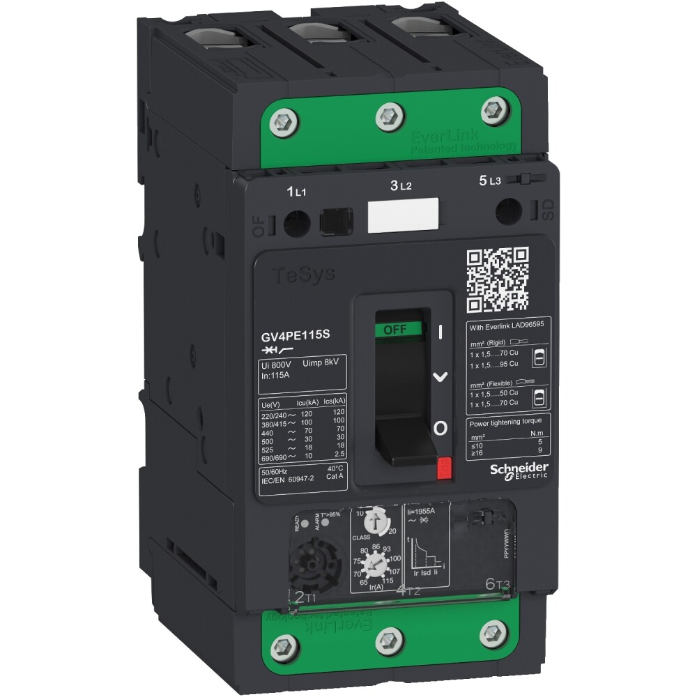 GV4PE115S - TeSys GV4 Motor Koruma Şalteri, 3 Kutuplu, 115 A, Icu 100 kA, Termik Manyetik, Everlink Bağlantısı - Schneider Electric