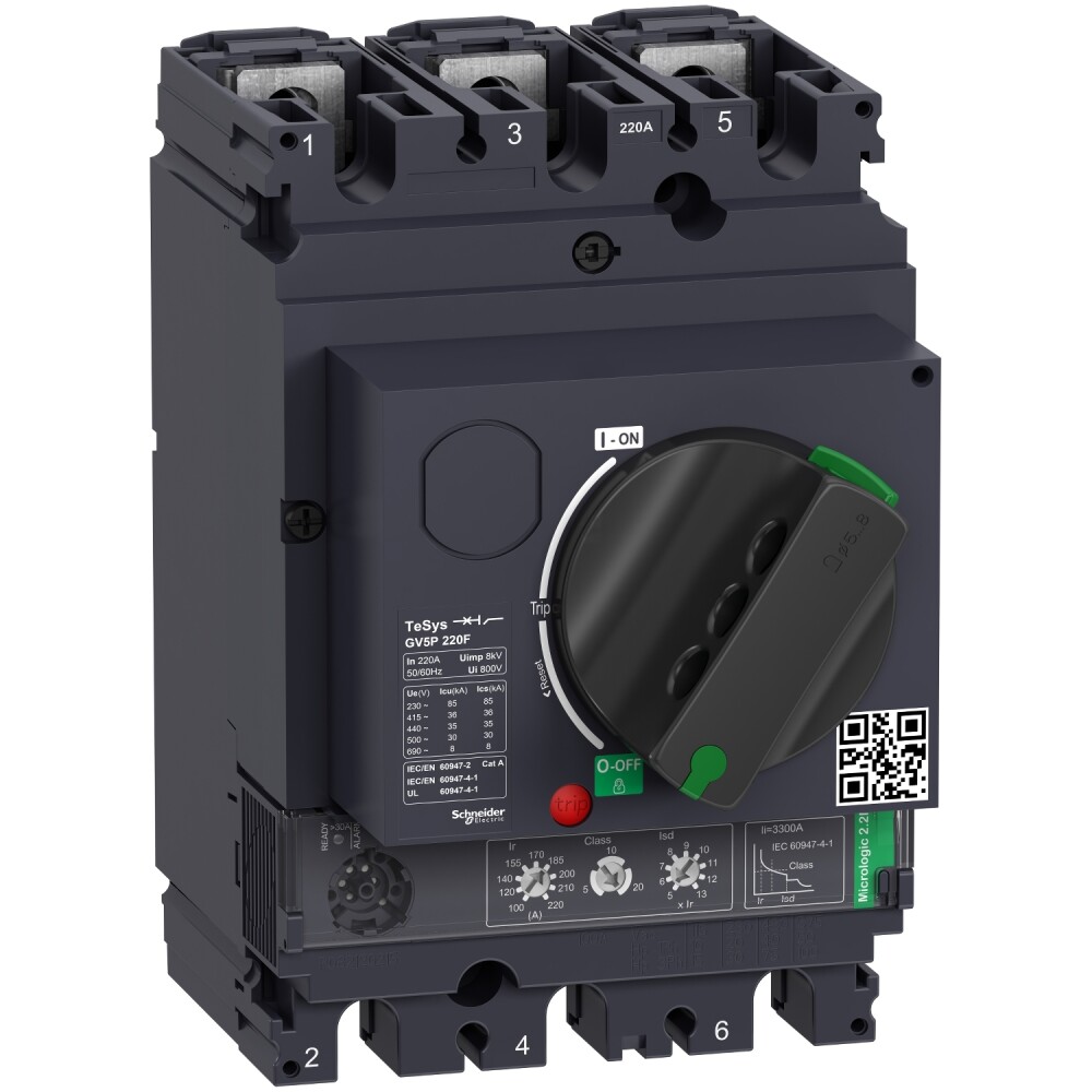 GV5P220F - Motor Devre Kesici, TeSys GV5, 3P, 220A, Icu 36kA, Termal Manyetik - Schneider Electric