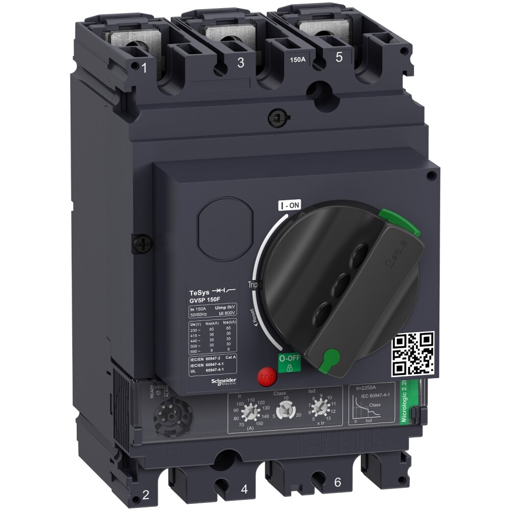 GV5P150F - Motor circuit breaker, TeSys GV5, 3P, 150A, Icu 36kA, thermal magnetic - 1