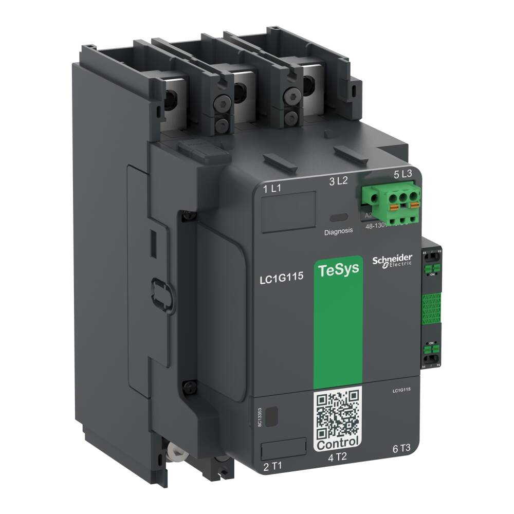 LC1G185KUEN - High power contactor, TeSys Giga, 3 pole (3NO), AC-3 <=440V 185A, standard version, 100â¦250V wide band AC/DC coil - 1