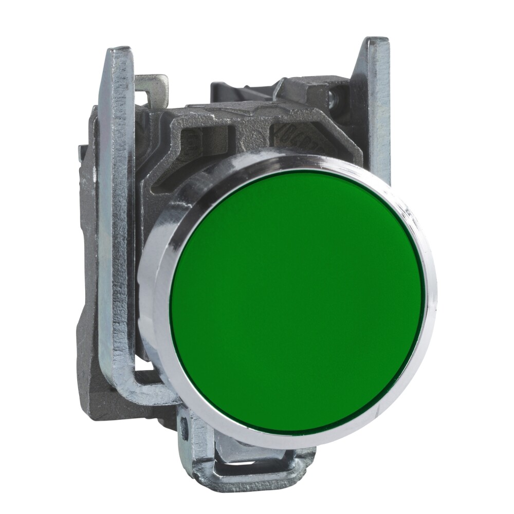 XB4BA31 - Push button, metal, flush, green, Ã22, spring return, unmarked, 1 NO - 1