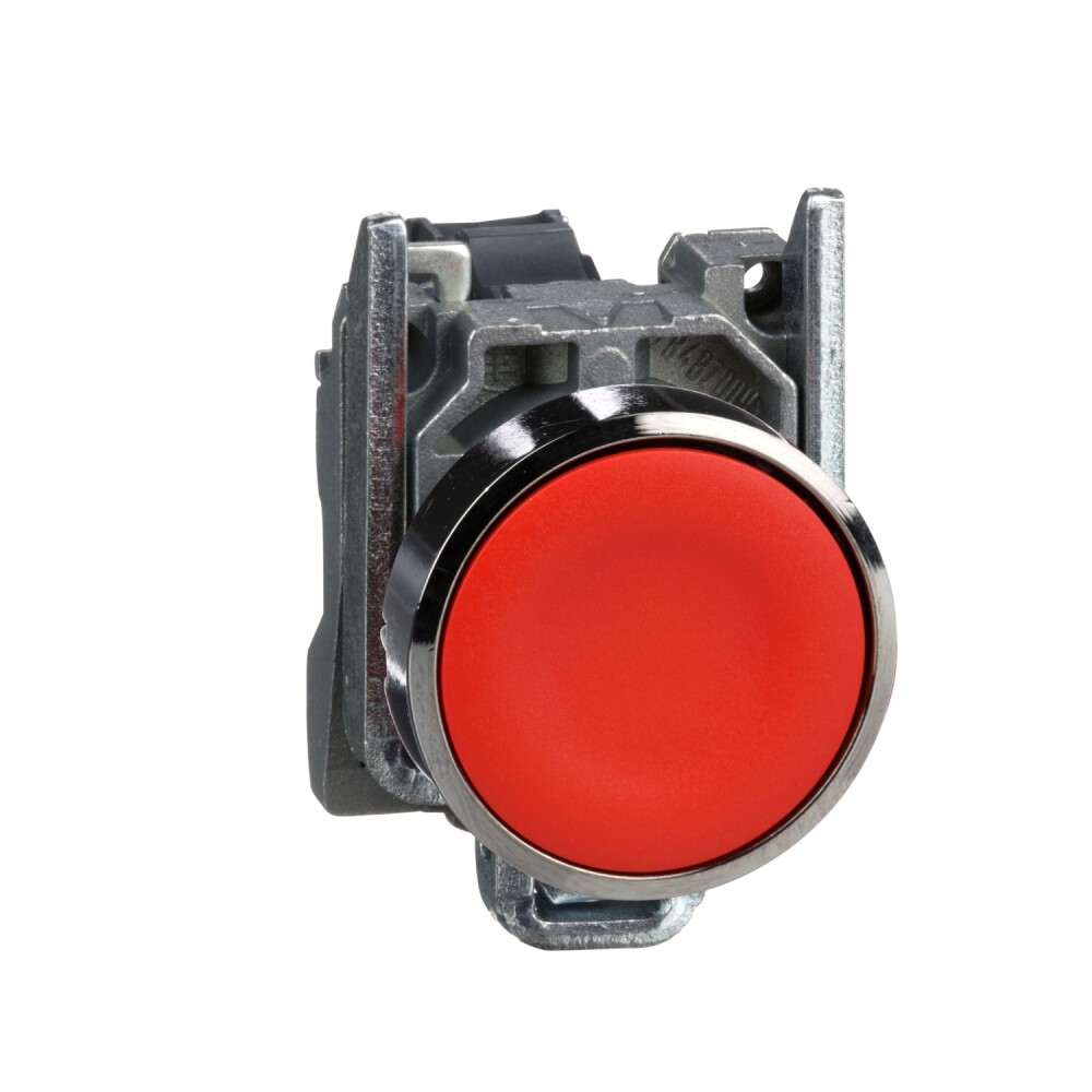 XB4BA42 - Push button, metal, flush, red, Ã22, spring return, unmarked, 1NC - Schneider Electric