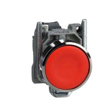 XB4BA42 - Push button, metal, flush, red, Ã22, spring return, unmarked, 1NC - 2