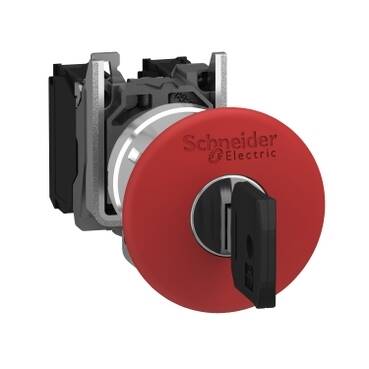 XB4BS9445 - Emergency stop switching off, metal, red mushroom, Ã40, Ã22, trigger latching key release, 1 NO + 1 NC - 2