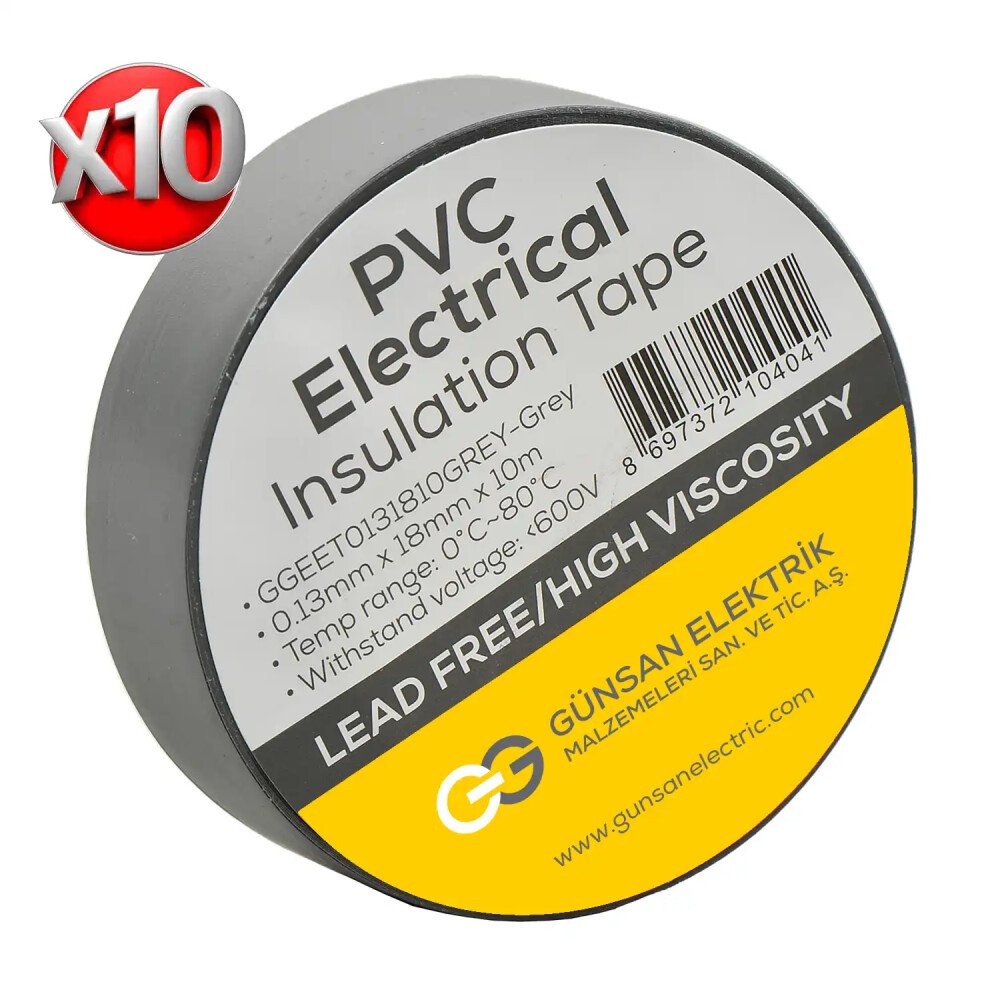 Valta 0.13mmX18mmX10m Elekrik İzolasyon Bandı Gri - 10'lu Paket - Günsan Elektrik