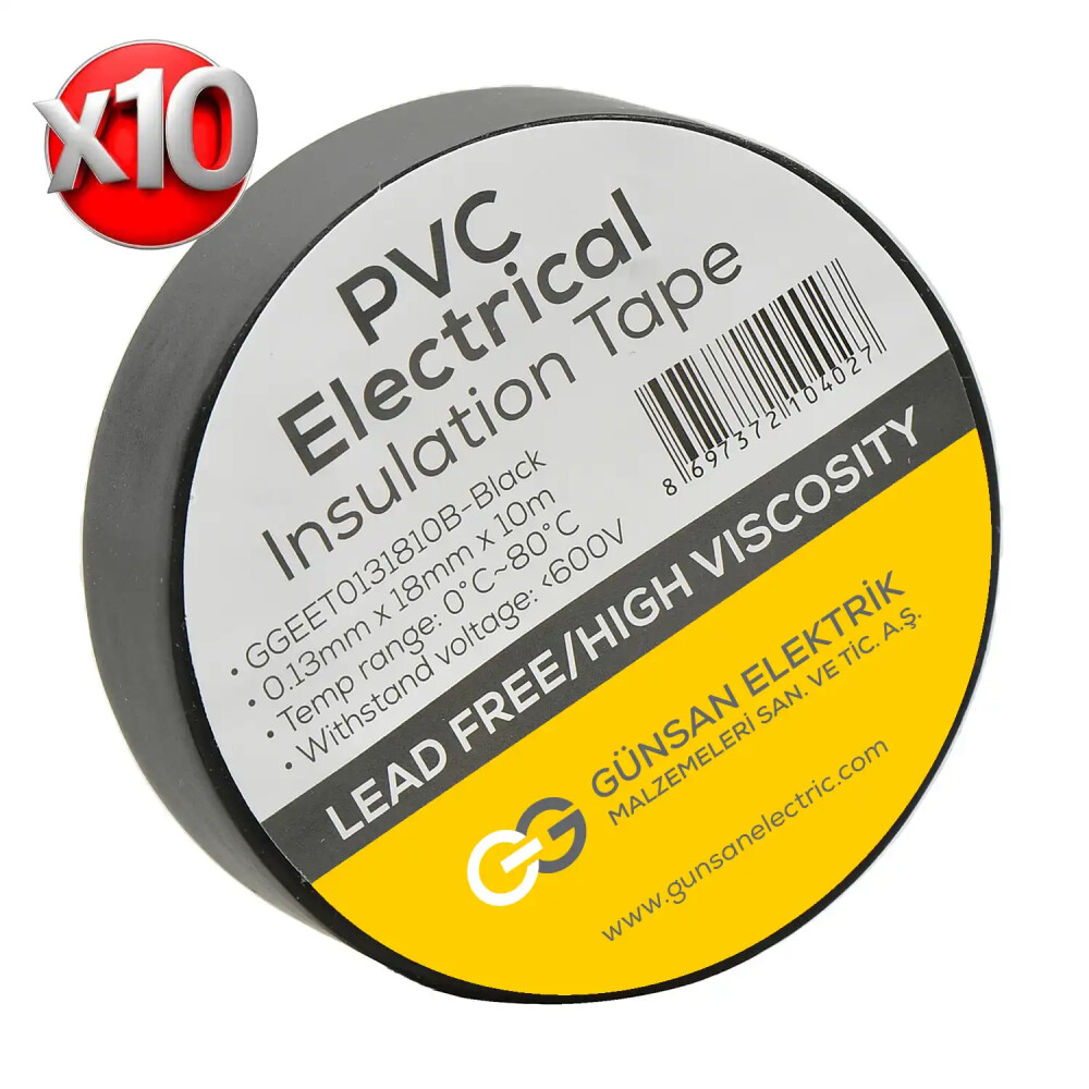 Valta 0.13mmX18mmX10m Elekrik İzolasyon Bandı Siyah - 10'lu Paket - Günsan Elektrik
