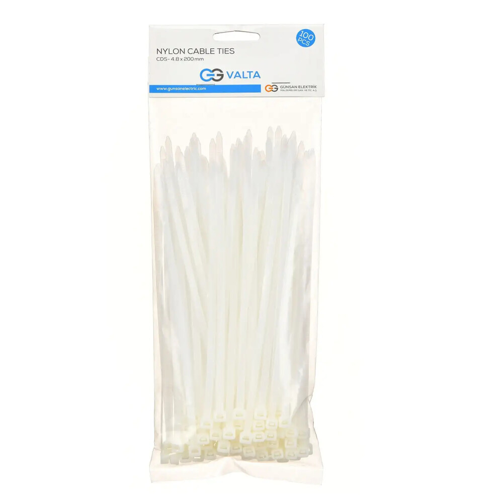 Valta Kablo Bağı T8 Beyaz (20cm x 4.8mm) x100 - Günsan