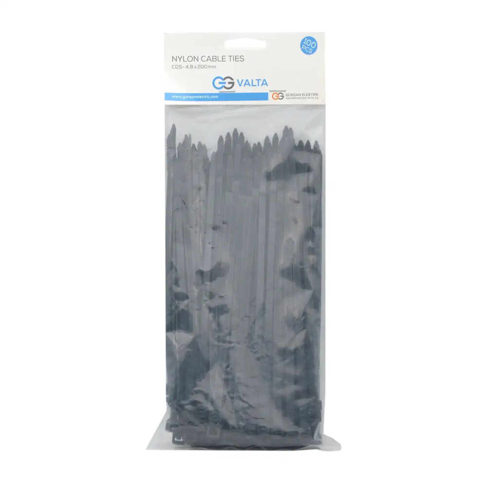 Valta Kablo Bağı T8 Siyah (20cm x 4.8mm) x100 - Günsan Elektrik