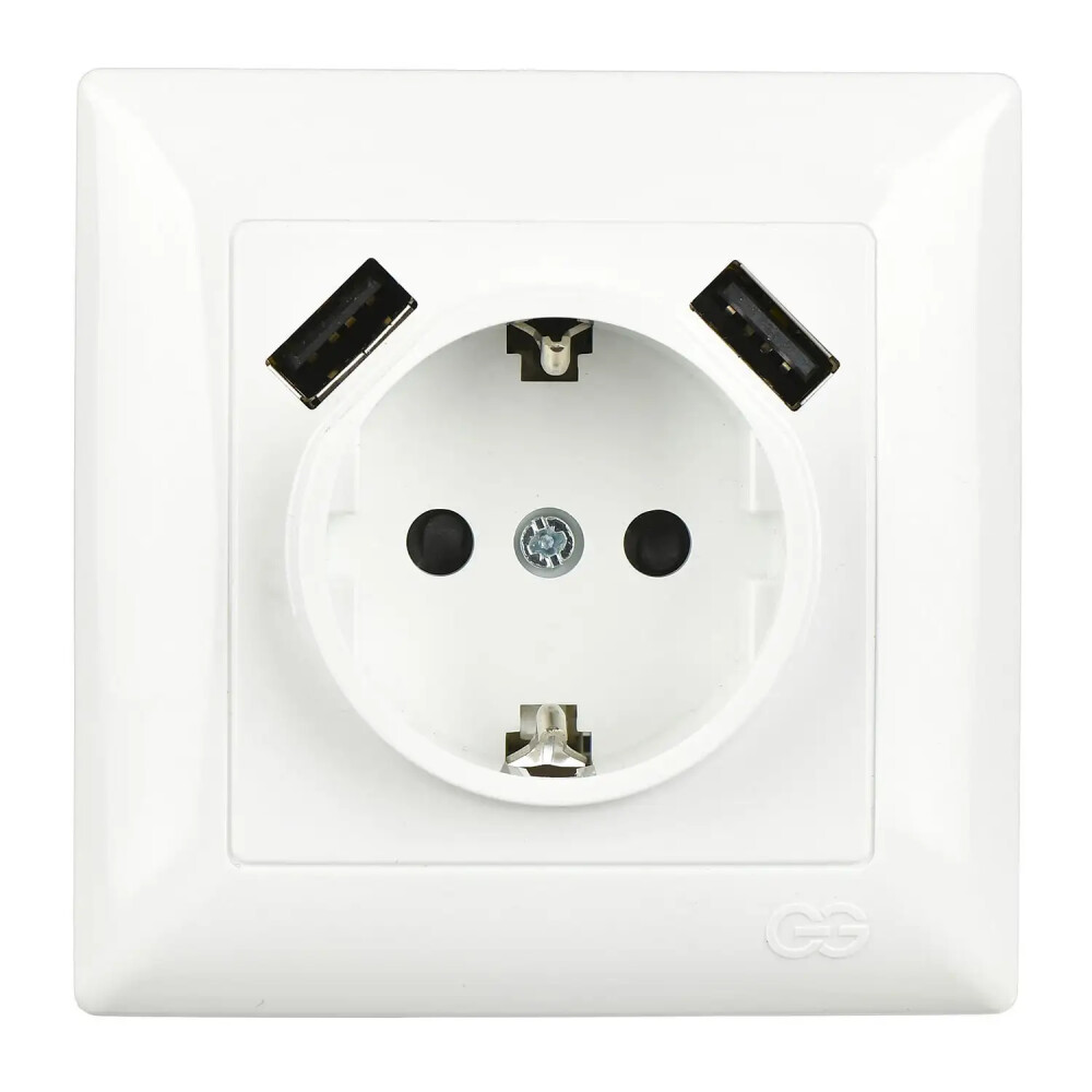 Visage 2 USB Çıkışlı Çocuk Korumalı Topraklı Priz, 5V, 2.4A, Beyaz - Günsan Elektrik