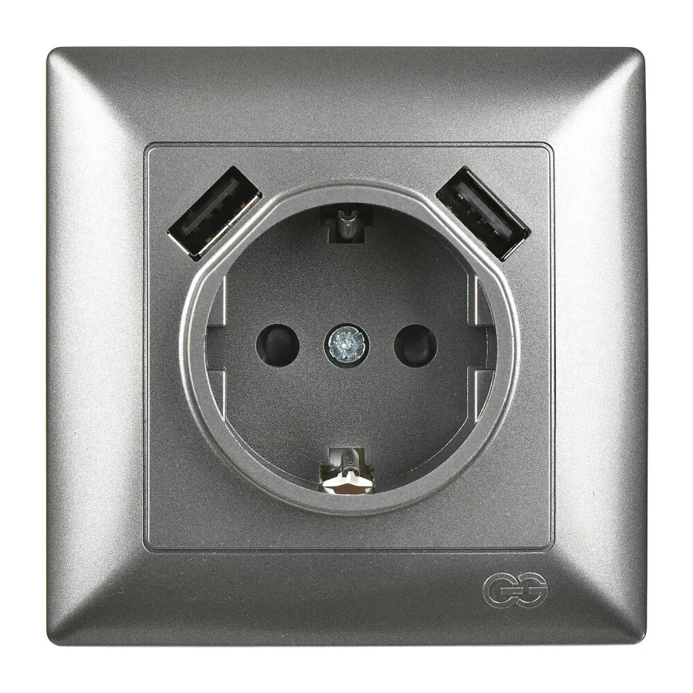 Visage 2 USB Çıkışlı Çocuk Korumalı Topraklı Priz, 5V, 2.4A, Füme - Günsan