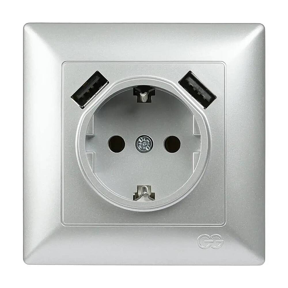 Visage 2 USB Çıkışlı Çocuk Korumalı Topraklı Priz, 5V, 2.4A, Gümüş - 1