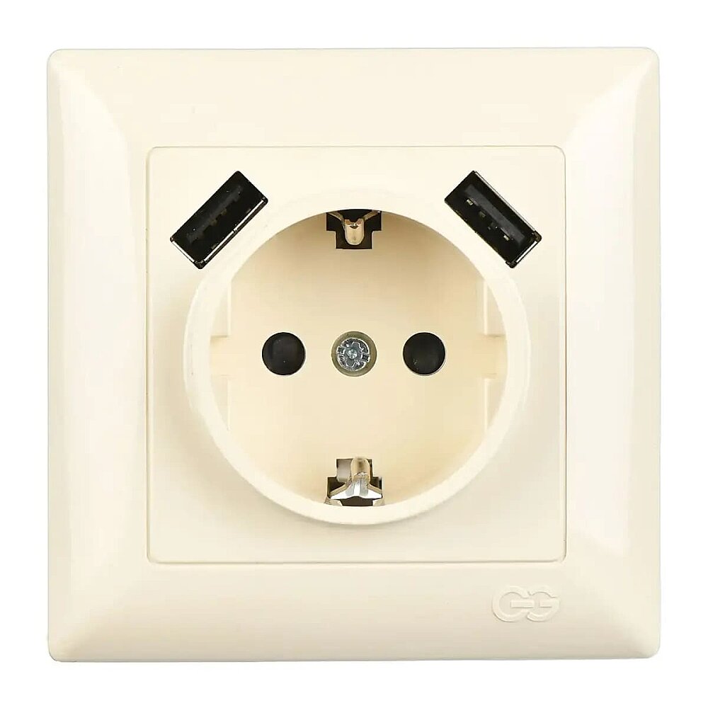 Visage 2 USB Çıkışlı Çocuk Korumalı Topraklı Priz, 5V, 2.4A, Krem - Günsan