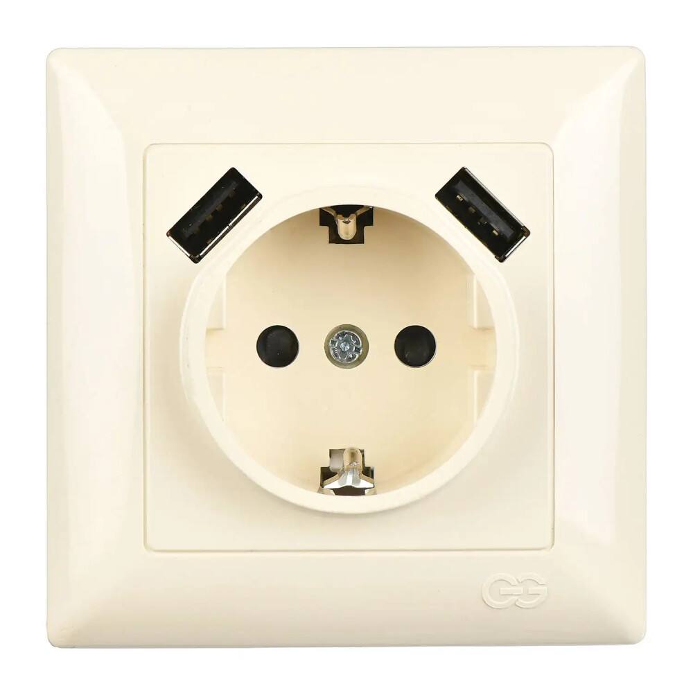 Visage 2 USB Çıkışlı Çocuk Korumalı Topraklı Priz, 5V, 2.4A, Krem - Günsan Elektrik