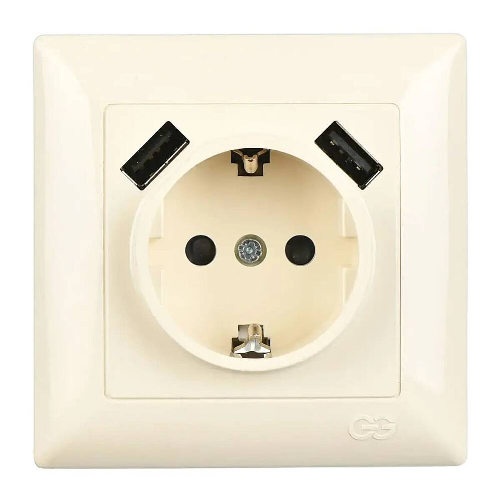 Visage 2 USB Çıkışlı Çocuk Korumalı Topraklı Priz, 5V, 2.4A, Krem - 1