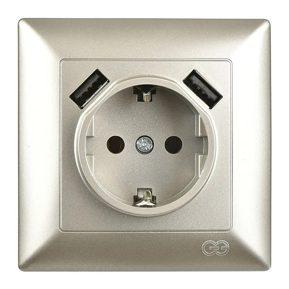 Visage 2 USB Çıkışlı Çocuk Korumalı Topraklı Priz, 5V, 2.4A, Metalik Bej - Günsan