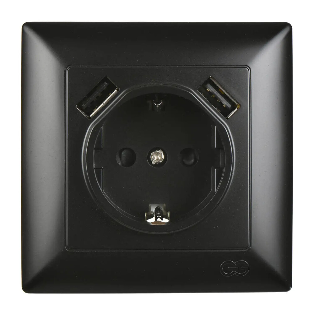 Visage 2 USB Çıkışlı Çocuk Korumalı Topraklı Priz, 5V, 2.4A, Metalik Siyah - Günsan