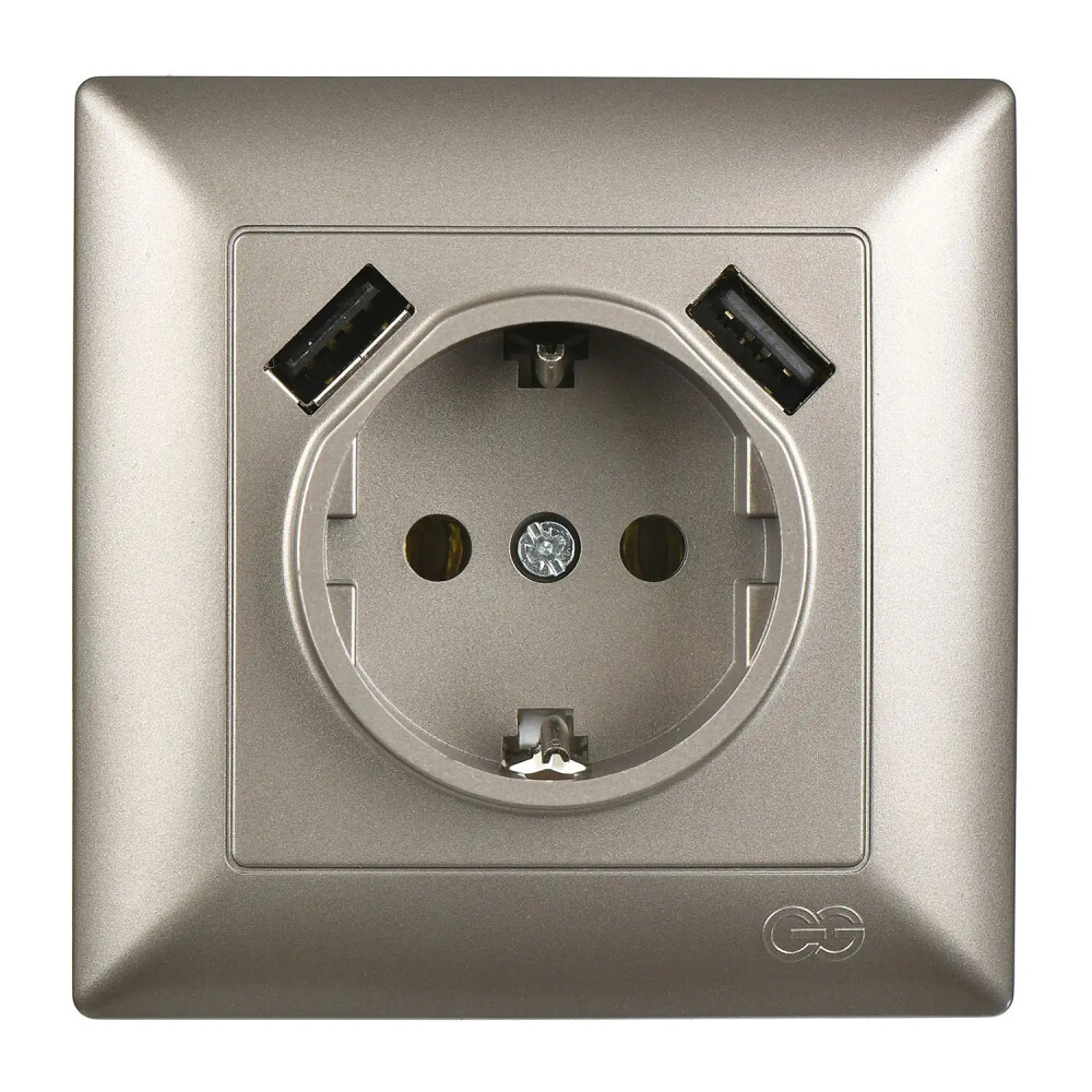 Visage 2 USB Çıkışlı Çocuk Korumalı Topraklı Priz, 5V, 2.4A, Mocha - Günsan Elektrik