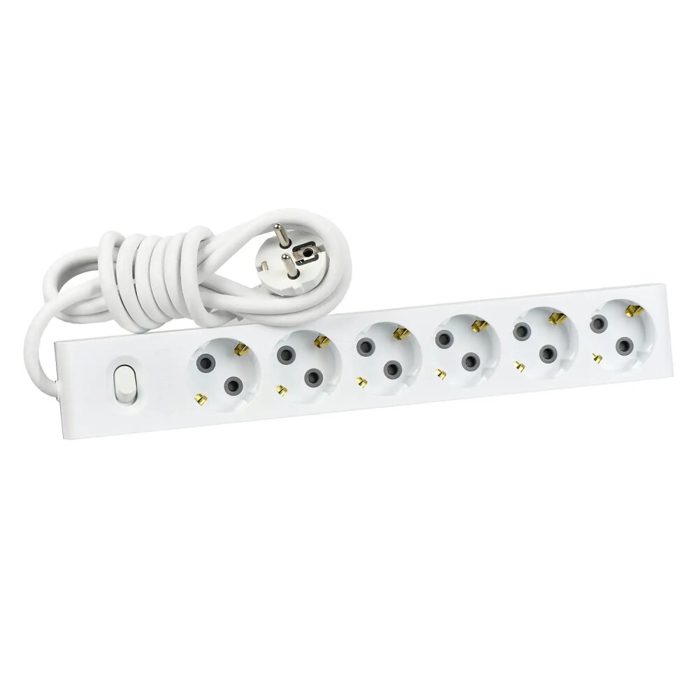 Visage Altılı Çocuk Korumalı Topraklı Anahtarlı Priz 3m, Beyaz - Günsan Elektrik