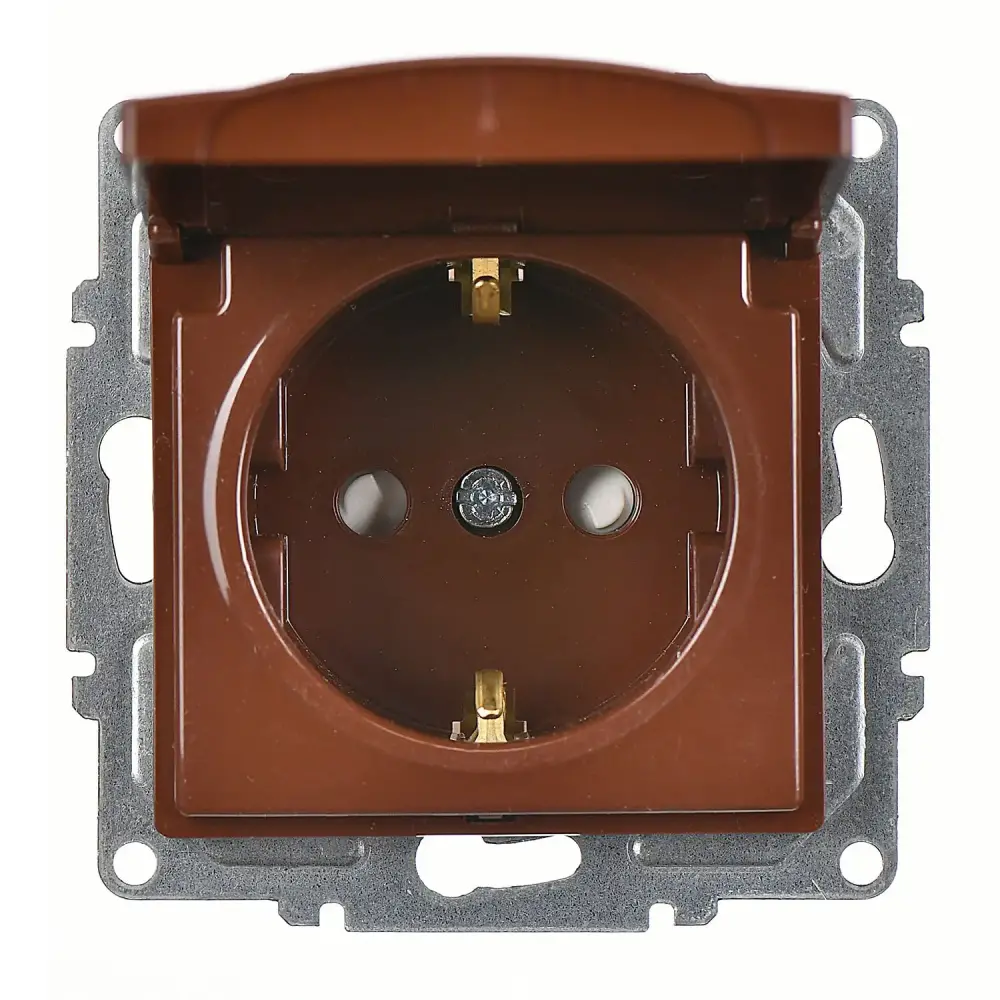 Visage Çocuk Korumalı Kapaklı Topraklı Priz, Ceviz (Mekanizma + Tuş/Kapak) - 1