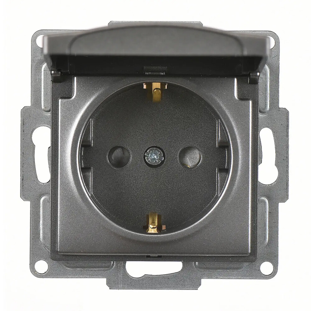 Visage Çocuk Korumalı Kapaklı Topraklı Priz, Füme (Mekanizma + Tuş/Kapak) - Günsan Elektrik