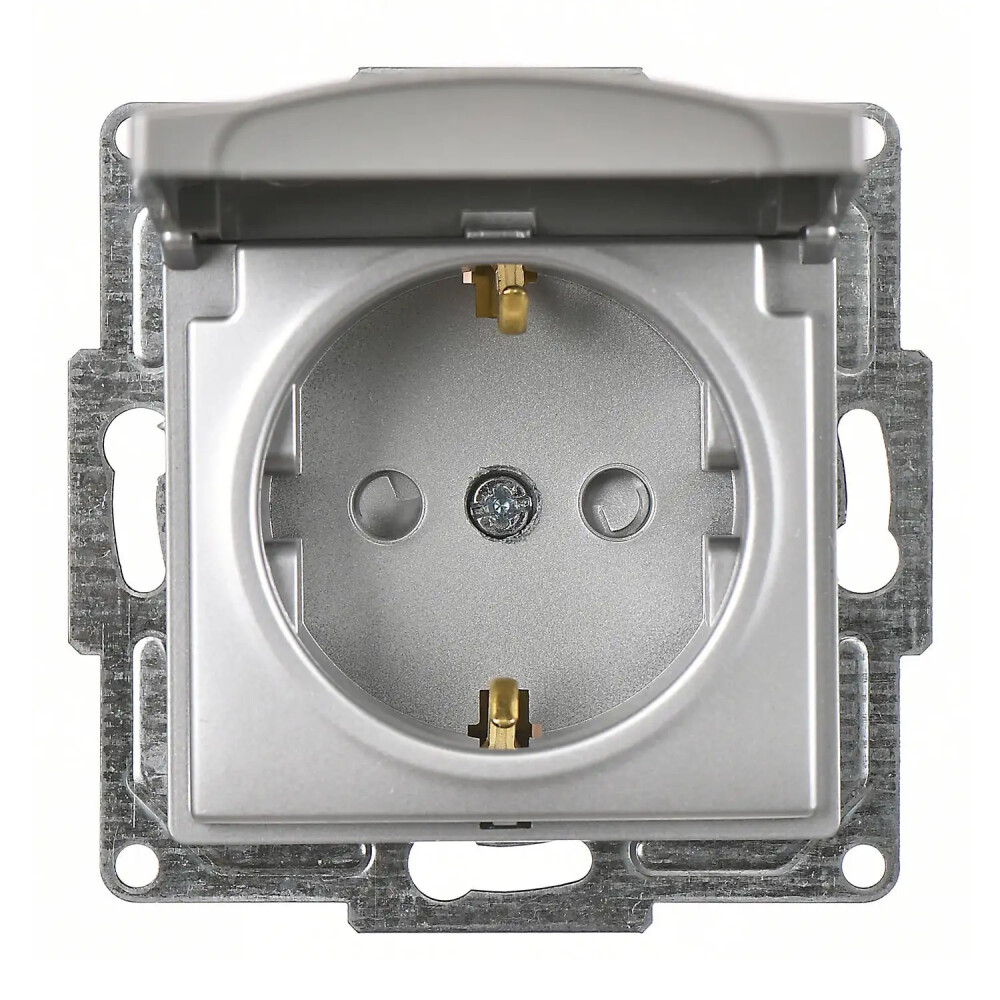 Visage Çocuk Korumalı Kapaklı Topraklı Priz, Gümüş (Mekanizma + Tuş/Kapak) - Günsan Elektrik