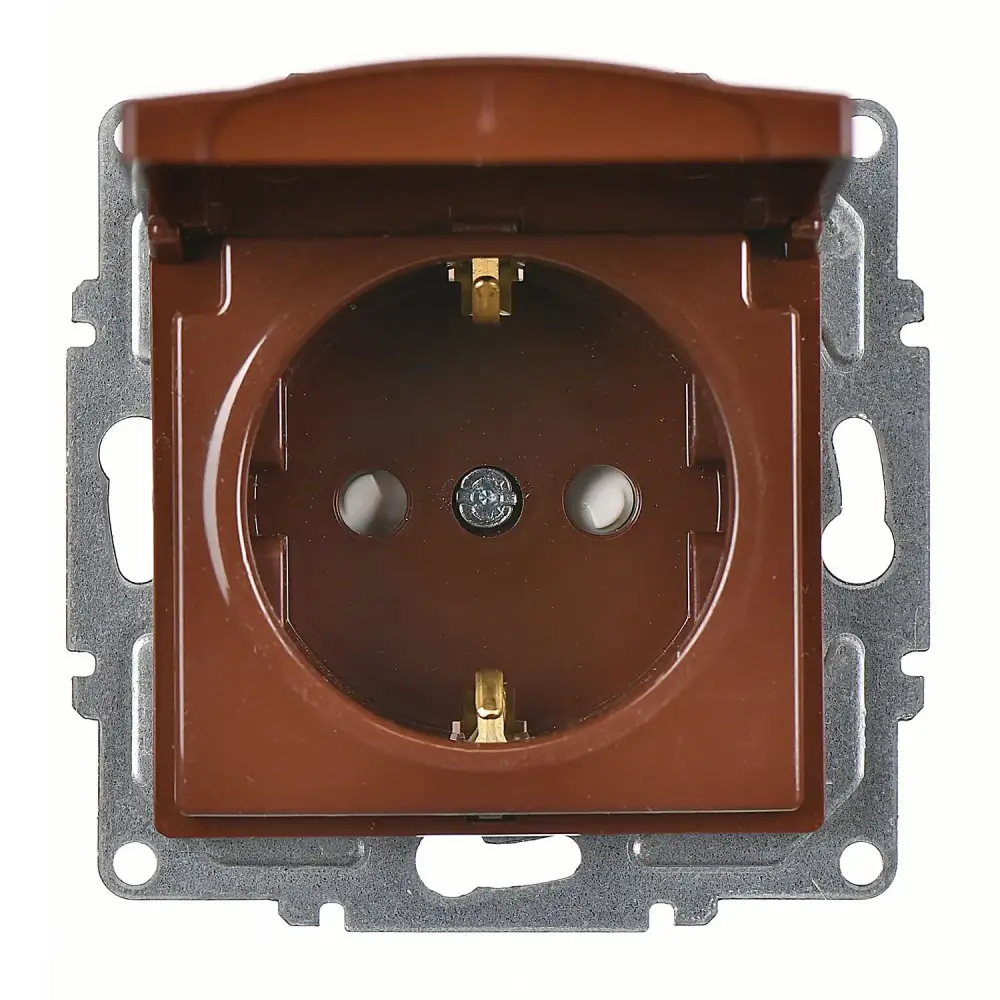 Visage Çocuk Korumalı Kapaklı Topraklı Priz (klipsli), Ceviz (Mekanizma + Tuş/Kapak) 