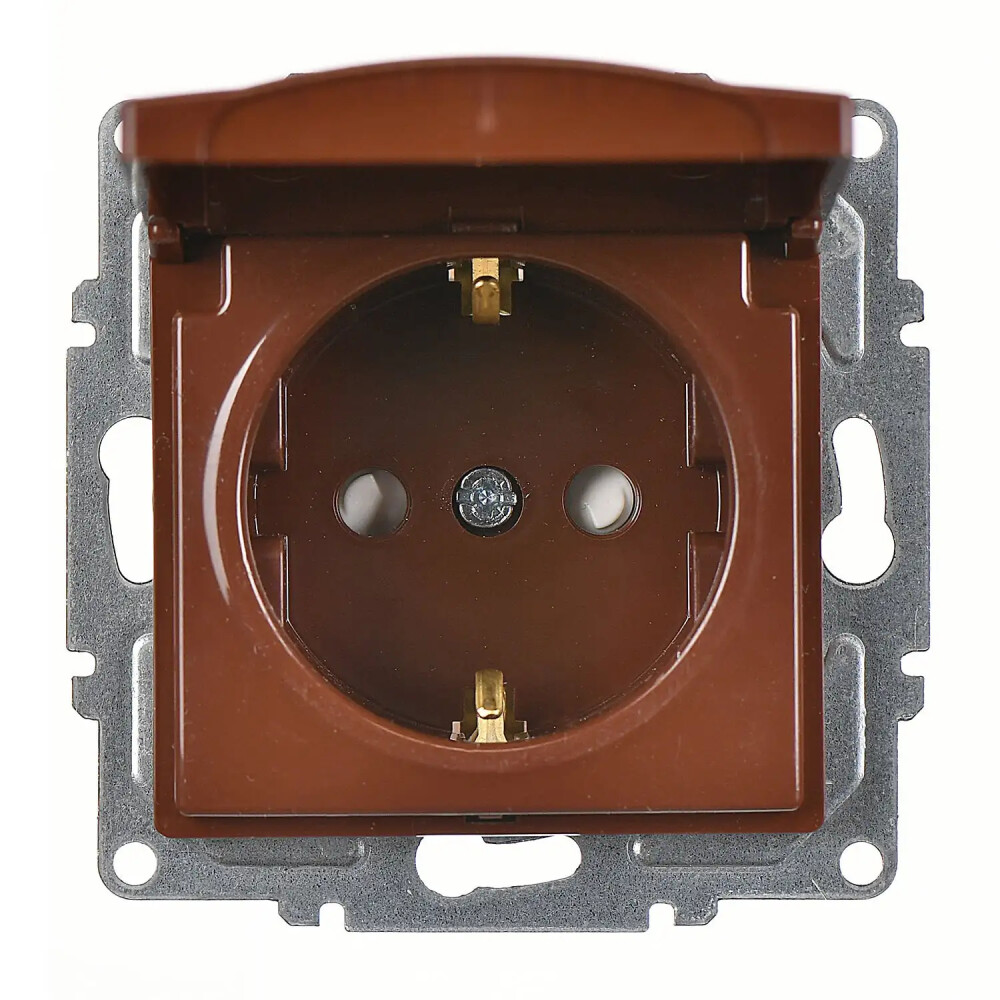 Visage Çocuk Korumalı Kapaklı Topraklı Priz (klipsli), Ceviz (Mekanizma + Tuş/Kapak) - Günsan Elektrik