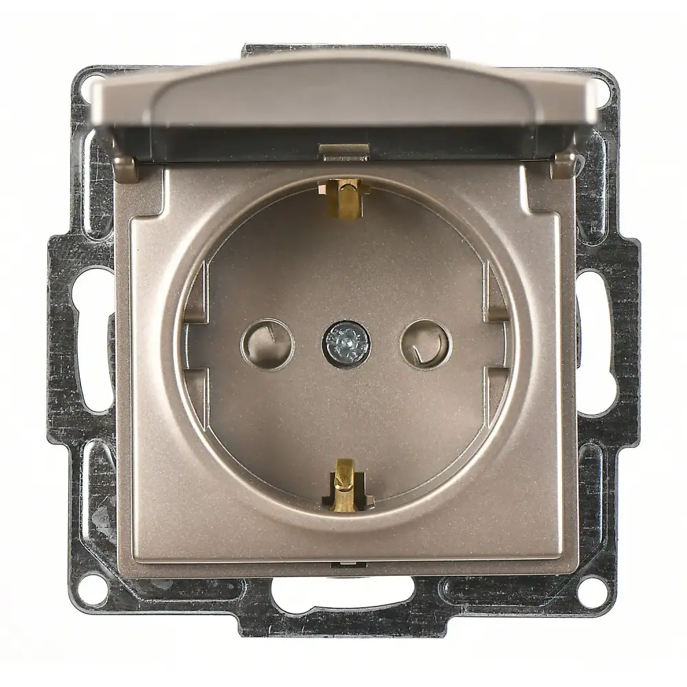 Visage Çocuk Korumalı Kapaklı Topraklı Priz (klipsli), Metalik Bej (Mekanizma + Tuş/Kapak) - 1