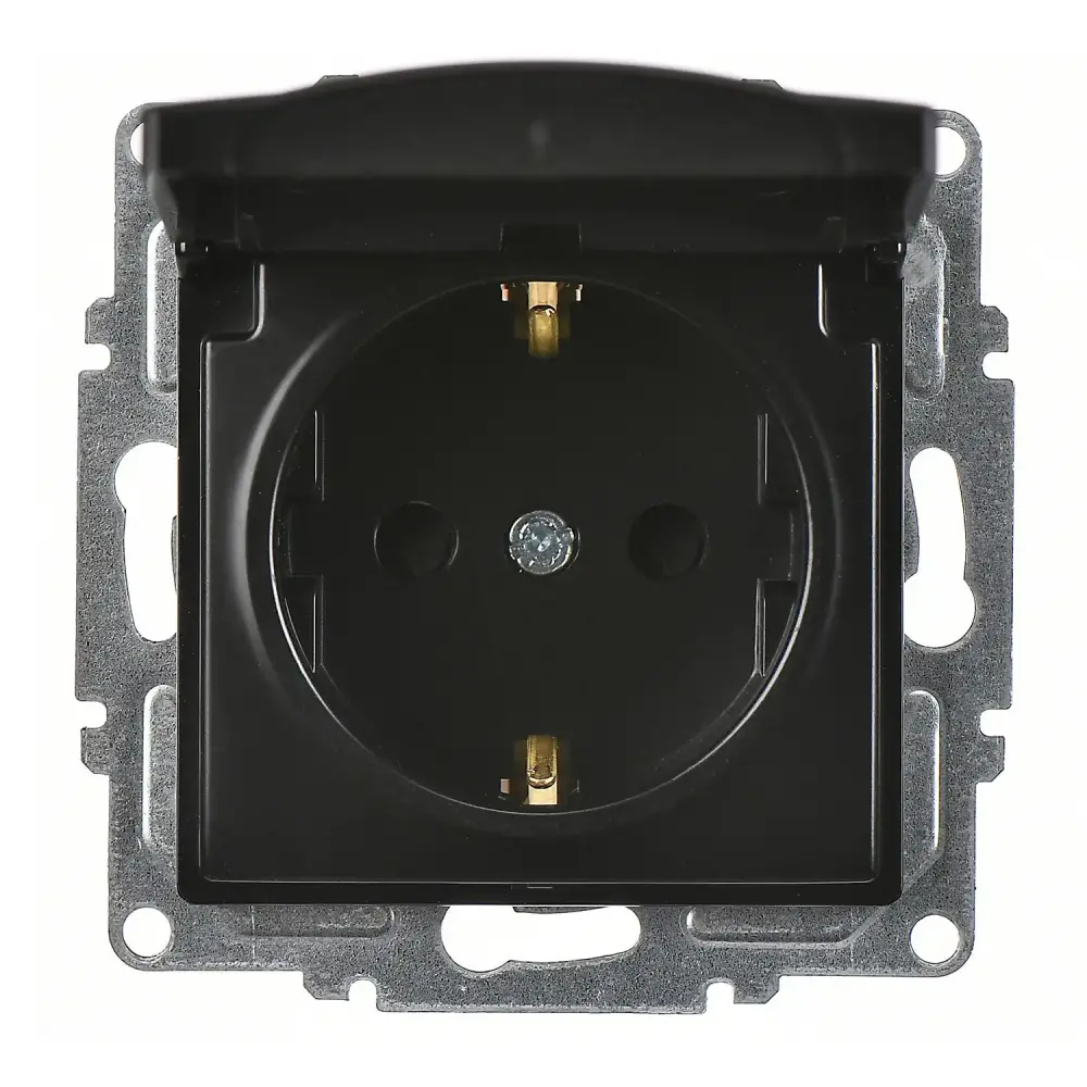 Visage Çocuk Korumalı Kapaklı Topraklı Priz (klipsli), Metalik Siyah (Mekanizma + Tuş/Kapak) 