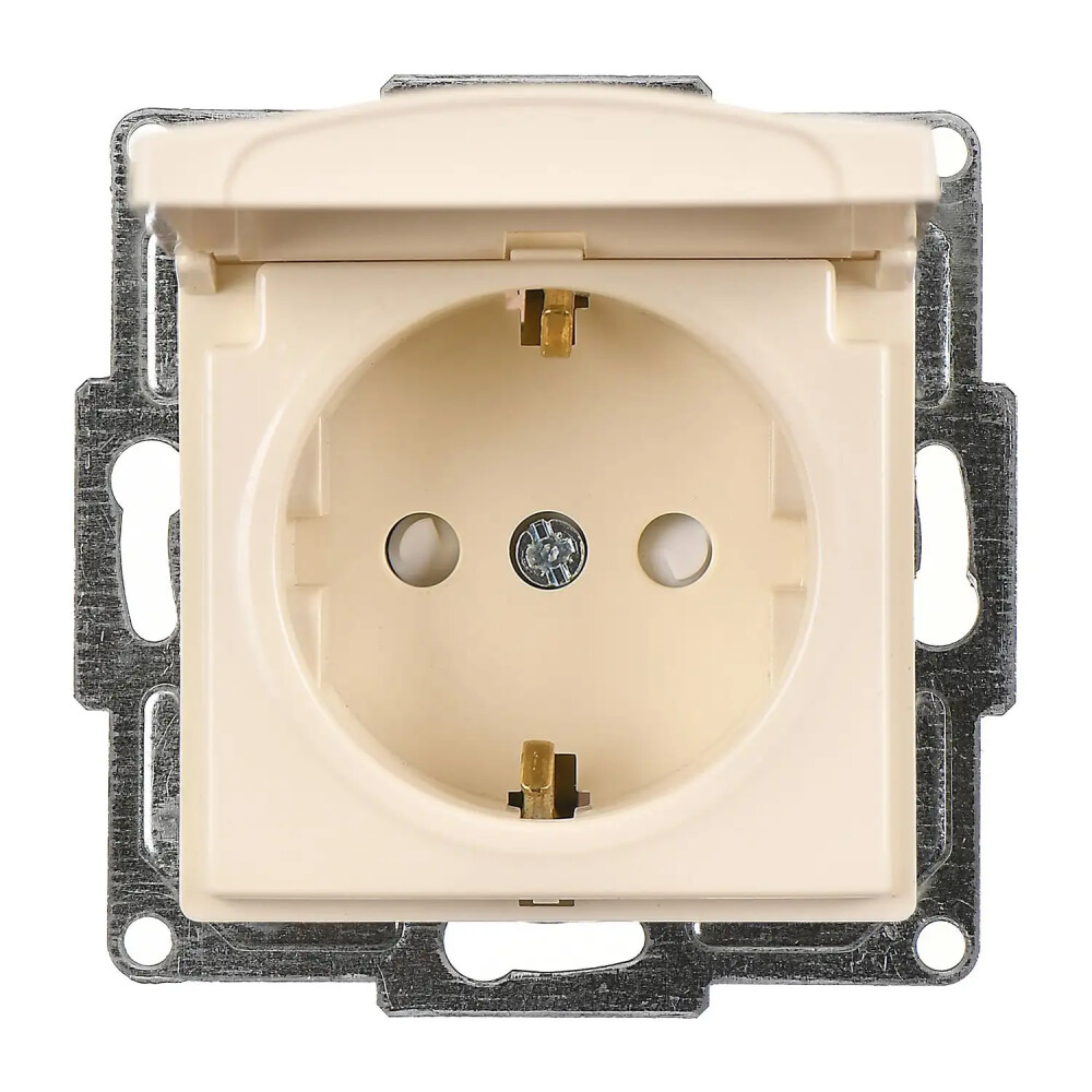 Visage Çocuk Korumalı Kapaklı Topraklı Priz, Krem (Mekanizma + Tuş/Kapak) - Günsan Elektrik