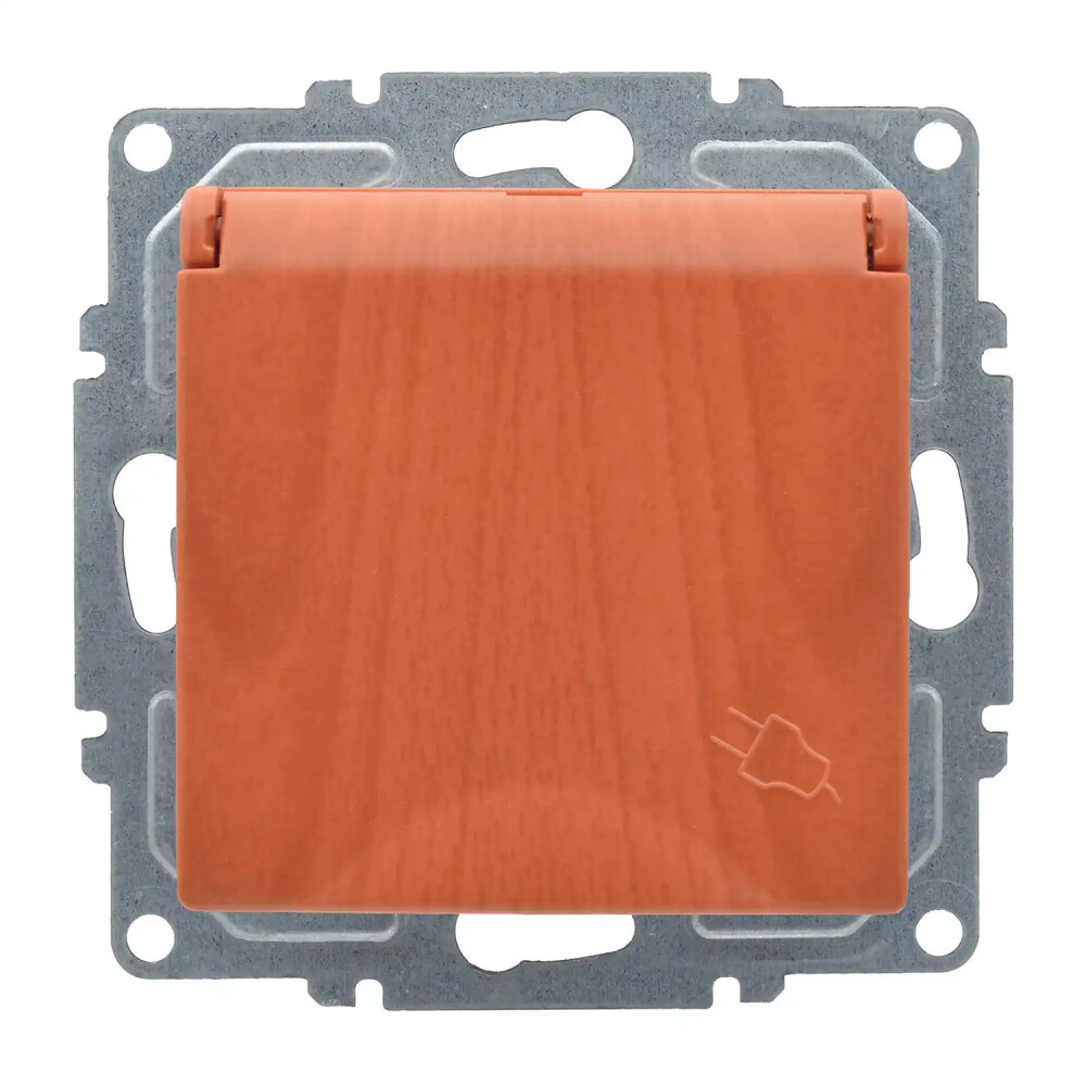 Visage Çocuk Korumalı Kapaklı Topraklı Priz, Meşe (Mekanizma + Tuş/Kapak) - Günsan