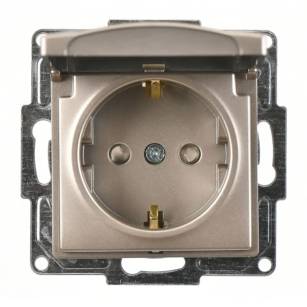 Visage Çocuk Korumalı Kapaklı Topraklı Priz, Metalik Bej (Mekanizma + Tuş/Kapak) - 1