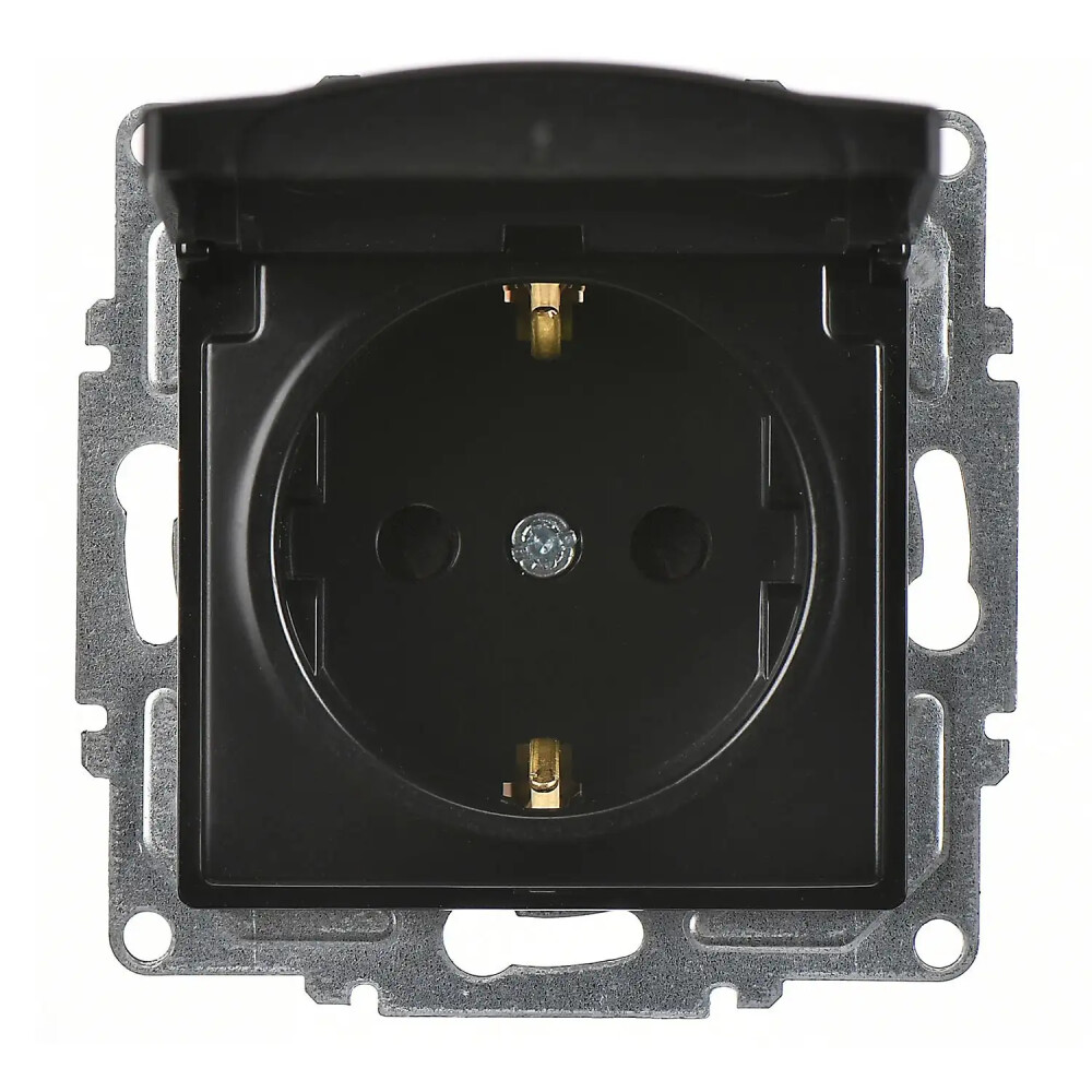 Visage Çocuk Korumalı Kapaklı Topraklı Priz, Metalik Siyah (Mekanizma + Tuş/Kapak) - Günsan